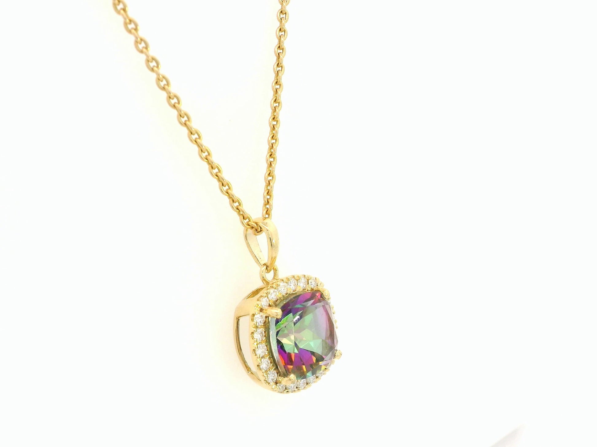 18K yellow gold mystic quartz and diamond halo pendant by Emirates Diamonds