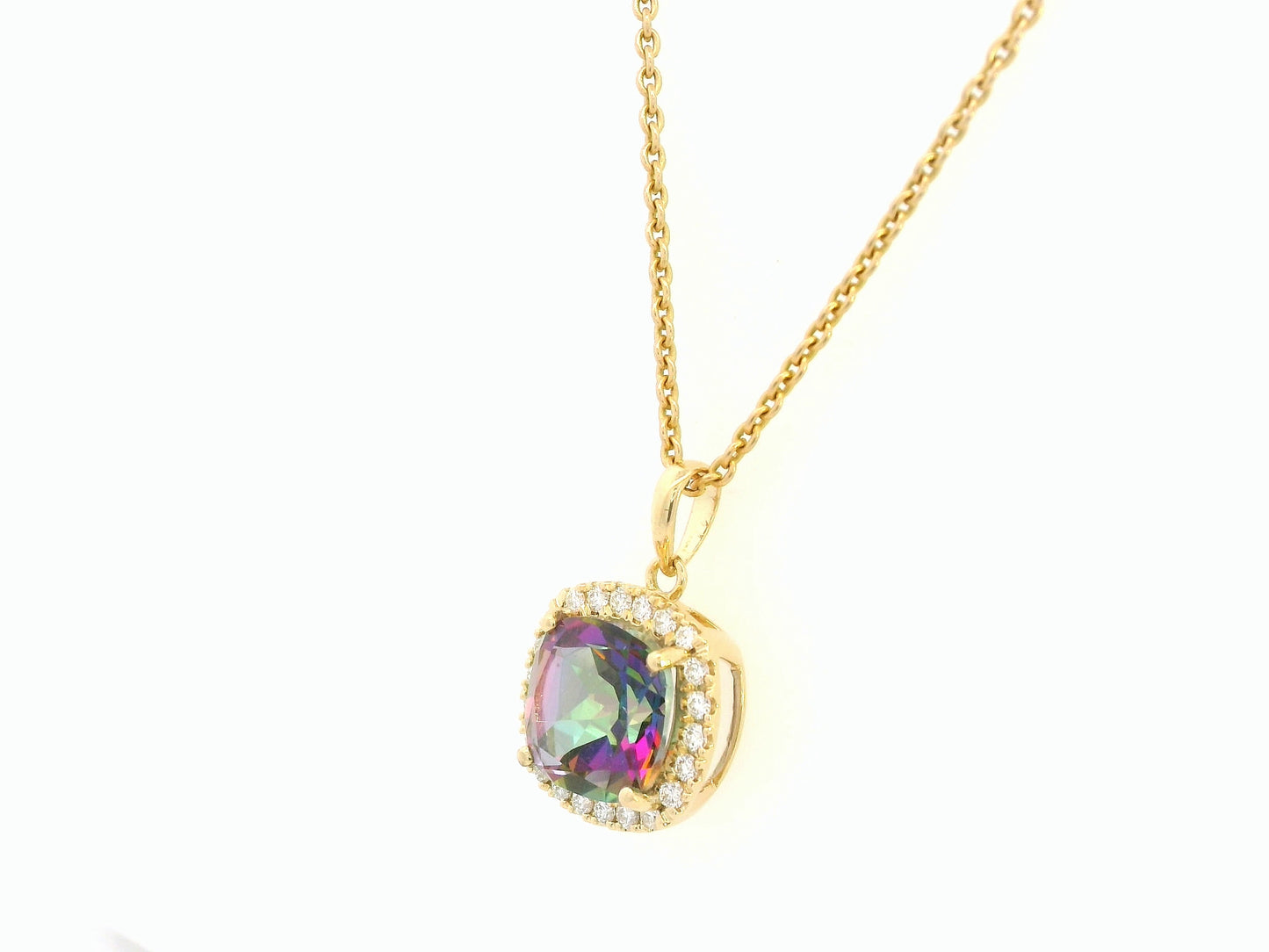 18K yellow gold mystic quartz and diamond halo pendant by Emirates Diamonds