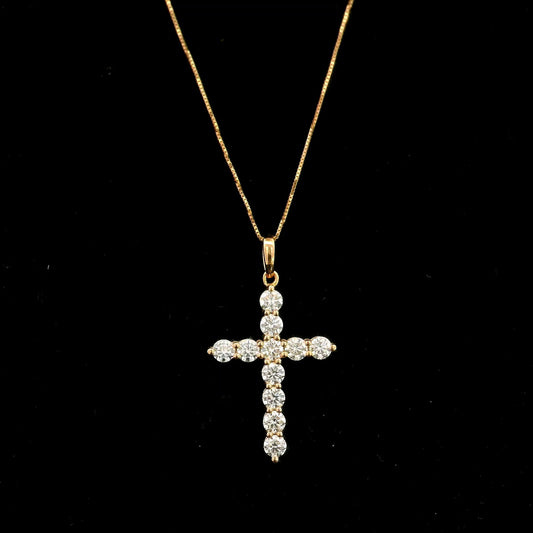 18K rose gold natural diamond cross pendant with round brilliant diamonds, Christian religious pendant.