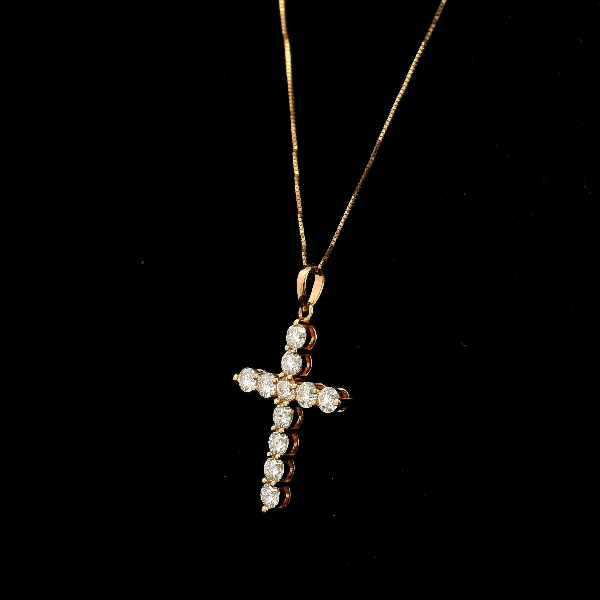 18K rose gold natural diamond cross pendant with round brilliant diamonds, Christian religious pendant.