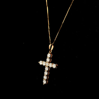 18K rose gold natural diamond cross pendant with round brilliant diamonds, Christian religious pendant.