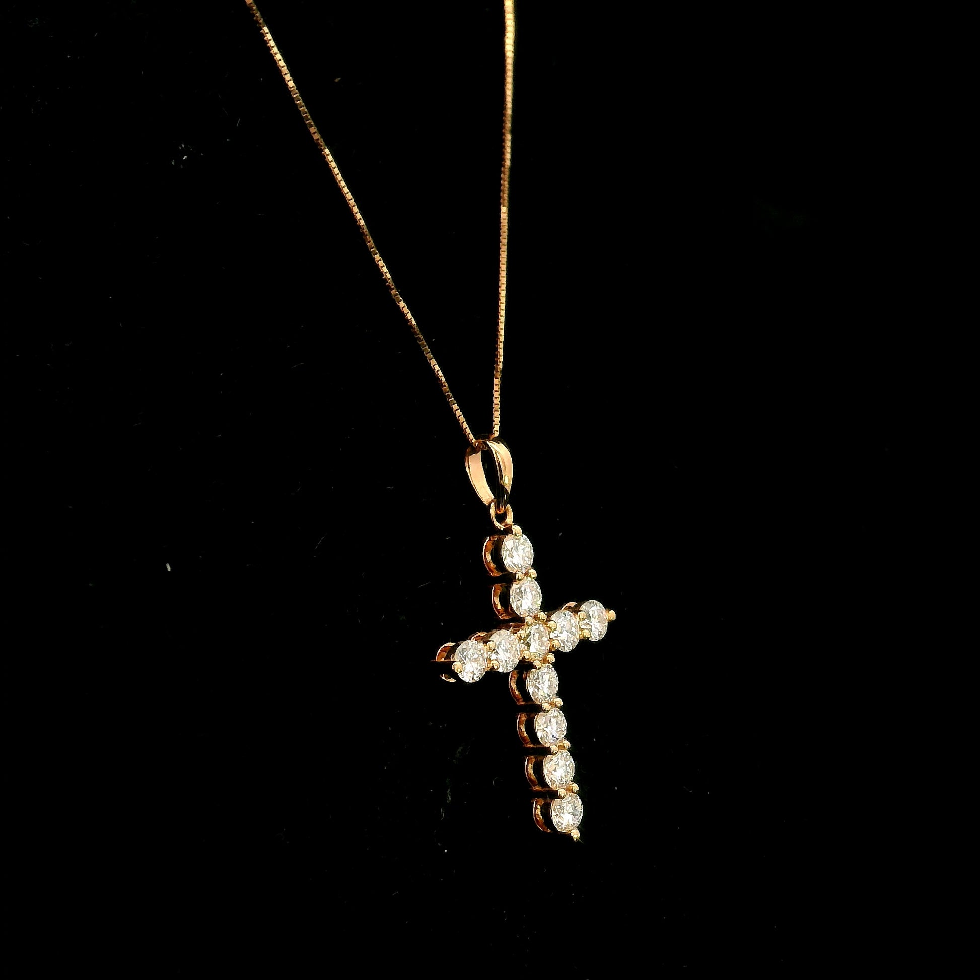 18K rose gold natural diamond cross pendant with round brilliant diamonds, Christian religious pendant.