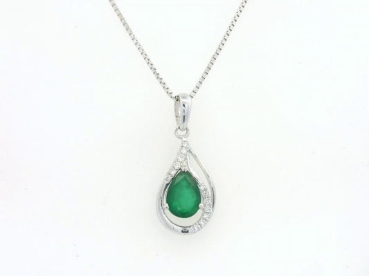 18K white gold emerald teardrop pendant with diamond accents, Emirates Diamonds