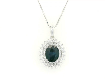 18K white gold sapphire and diamond halo pendant with oval sapphire – Emirates Diamonds