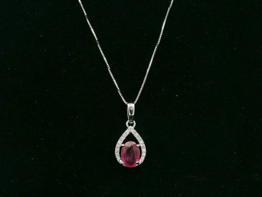 18K white gold ruby and diamond teardrop pendant with pear-shaped frame, Emirates Diamonds