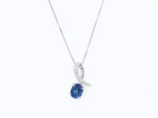 Oval blue sapphire and diamond pendant in 18K white gold by Emirates Diamonds
