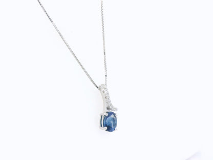 Oval blue sapphire and diamond pendant in 18K white gold by Emirates Diamonds