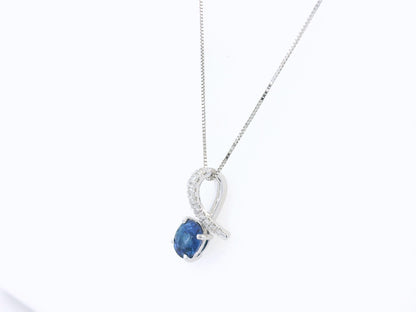 Oval blue sapphire and diamond pendant in 18K white gold by Emirates Diamonds