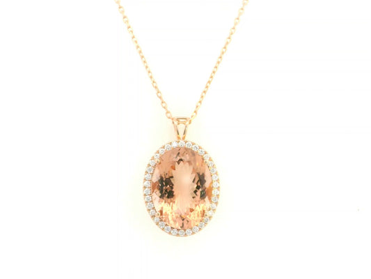 Morganite & Diamond Oval Pendant in 18K Rose Gold