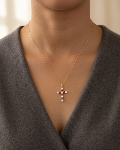 18K yellow gold cross pendant with round orange sapphires and diamonds by Emirates Diamonds