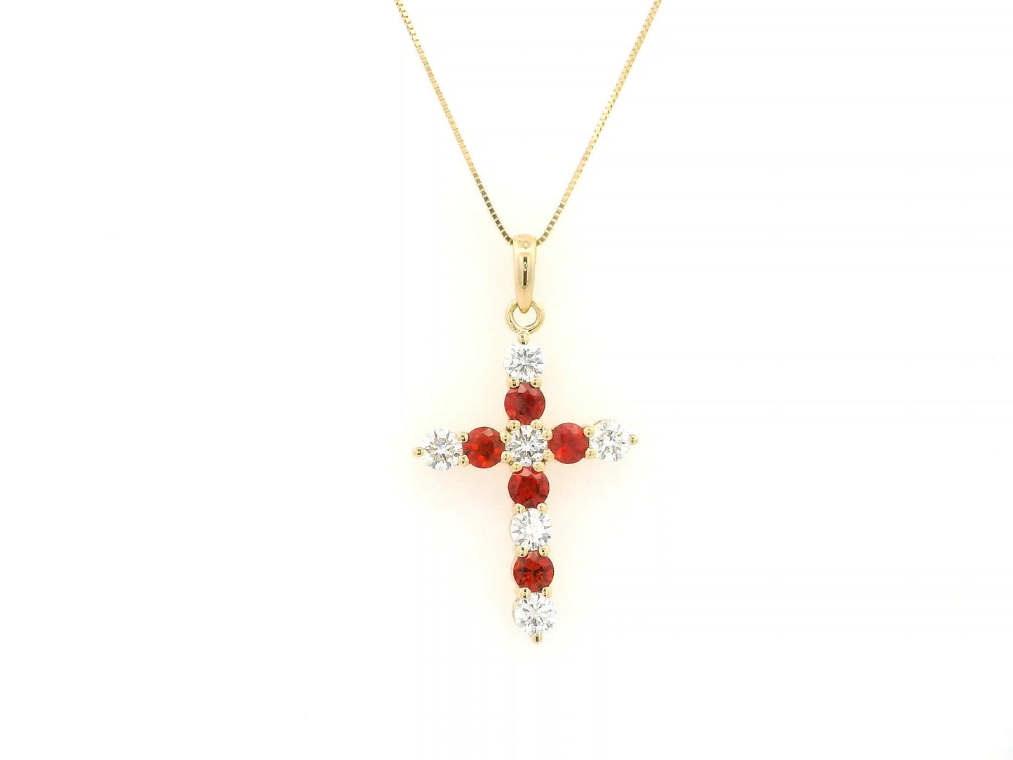 18K yellow gold cross pendant with round orange sapphires and diamonds by Emirates Diamonds
