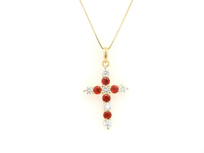 18K yellow gold cross pendant with round orange sapphires and diamonds by Emirates Diamonds