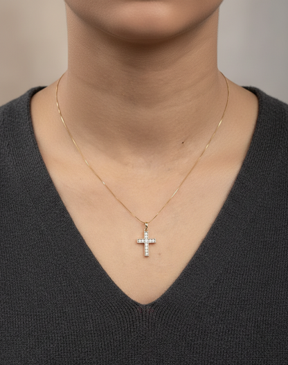 Diamond cross pendant in 18K rose gold with prong-set natural diamonds by Emirates Diamonds