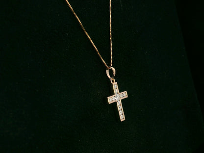 Diamond cross pendant in 18K rose gold with prong-set natural diamonds by Emirates Diamonds