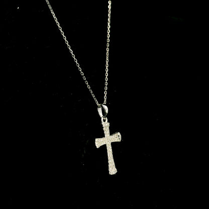 18K white gold natural diamond flared cross pendant with round brilliant diamonds, Christian religious pendant.