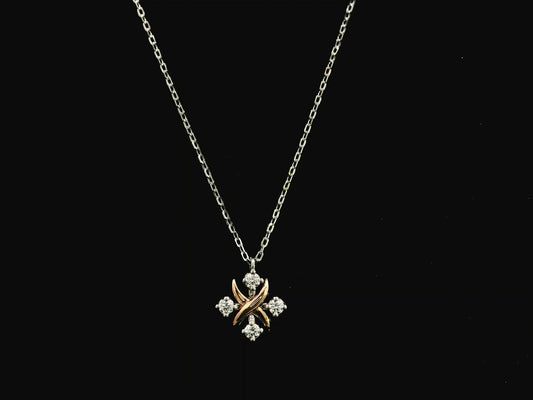 Two-tone diamond pendant necklace in 18K white and rose gold with 0.25 carats of natural diamonds by Emirates Diamonds