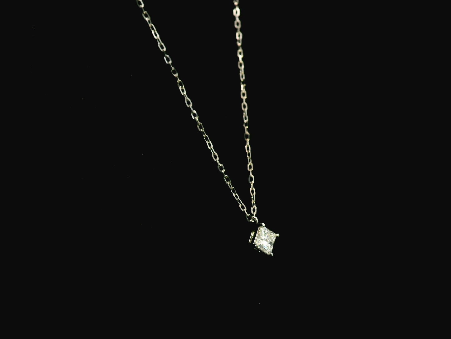 Princess cut diamond solitaire pendant 0.50 carat GIA certified in 18K white gold by Emirates Diamonds