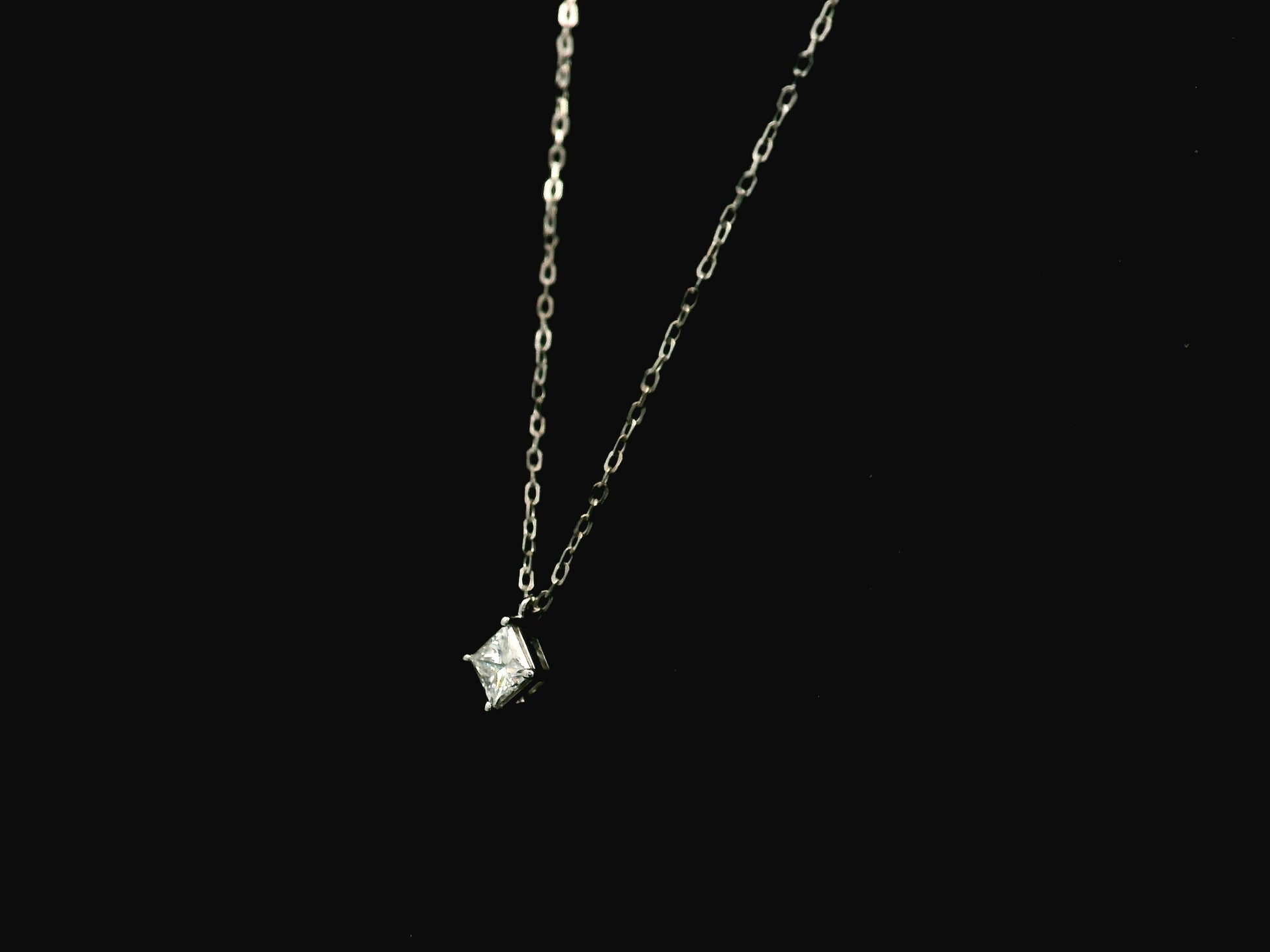 Princess cut diamond solitaire pendant 0.50 carat GIA certified in 18K white gold by Emirates Diamonds