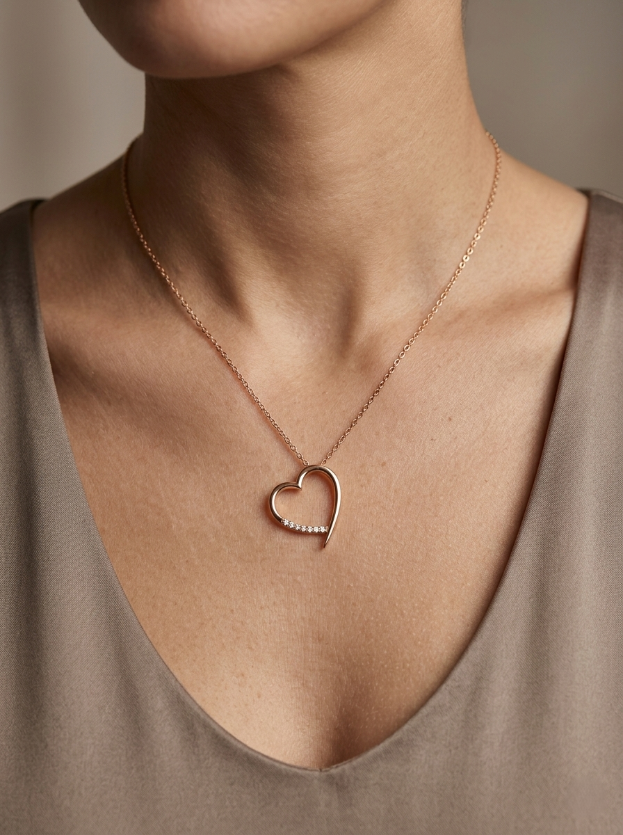 Diamond heart pendant necklace in 18K yellow gold with chain by Emirates Diamonds
