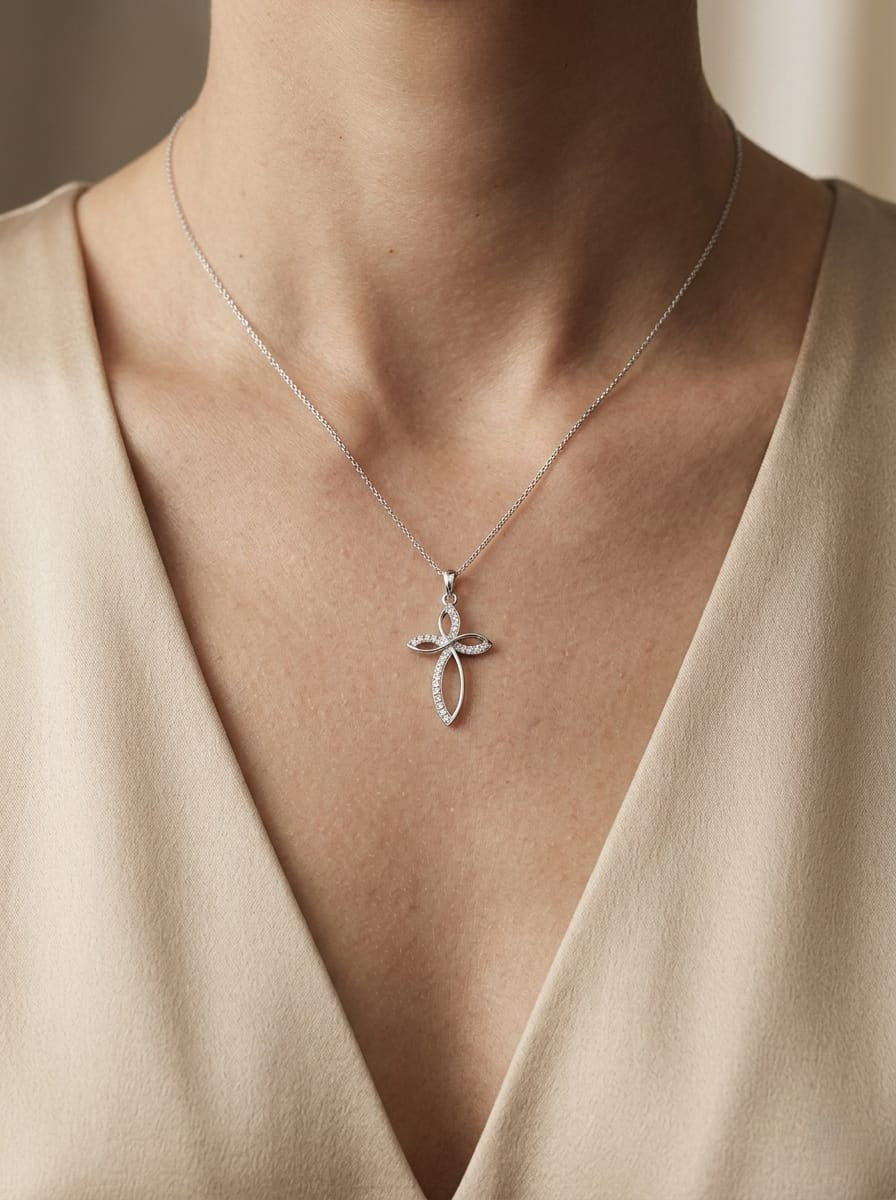 Diamond cross pendant 0.10 carat in 18K white gold by Emirates Diamonds