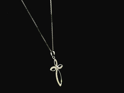 Diamond cross pendant 0.10 carat in 18K white gold by Emirates Diamonds