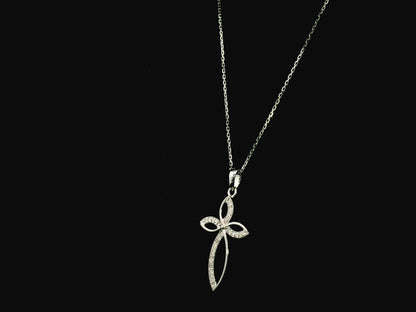 Diamond cross pendant 0.10 carat in 18K white gold by Emirates Diamonds