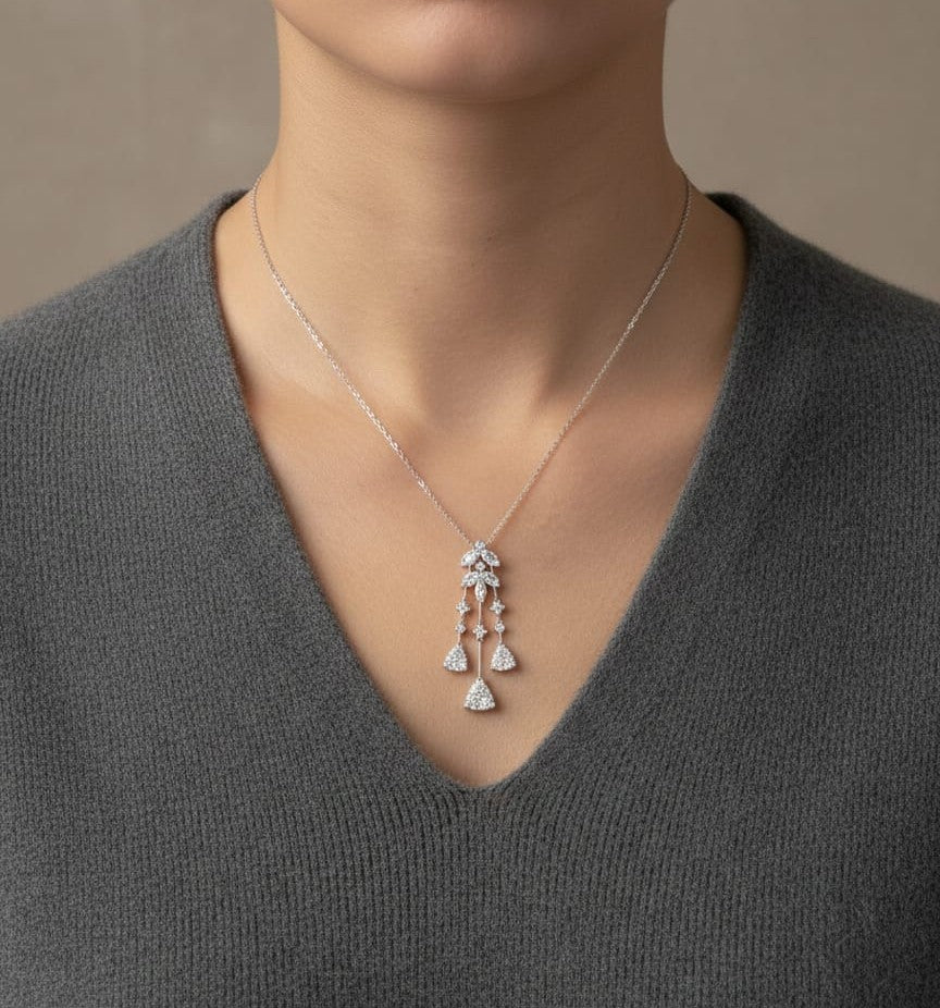 Diamond chandelier necklace in 18K white gold with cascading diamond drops – Emirates Diamonds