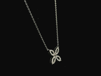Diamond floral necklace in 18K white gold with four-petal marquise design – Emirates Diamonds