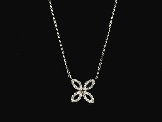 Diamond floral necklace in 18K white gold with four-petal marquise design – Emirates Diamonds