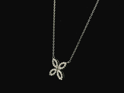 Diamond floral necklace in 18K white gold with four-petal marquise design – Emirates Diamonds