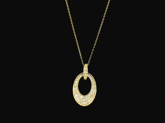 Diamond oval link pendant in 18K yellow gold with pavé diamonds – Emirates Diamonds