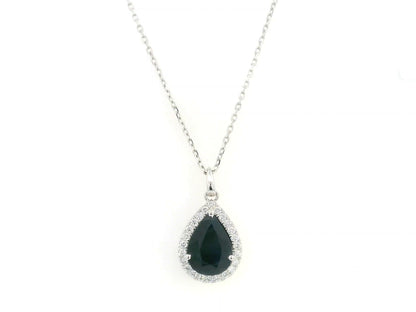 18K white gold pear shape blue sapphire pendant with diamond halo 5.55 carat
