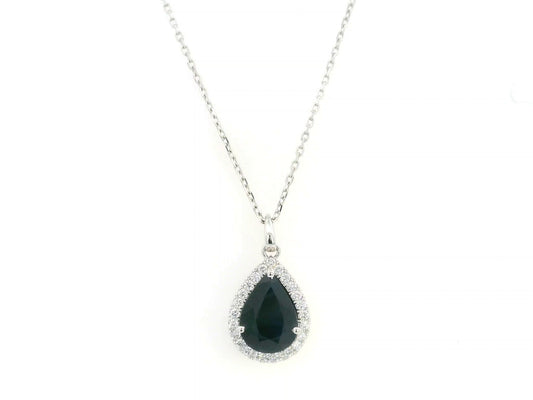 18K white gold pear shape blue sapphire pendant with diamond halo 5.55 carat