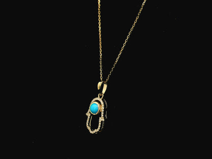 18K yellow gold turquoise hamsa pendant with diamond detail 0.34 carat