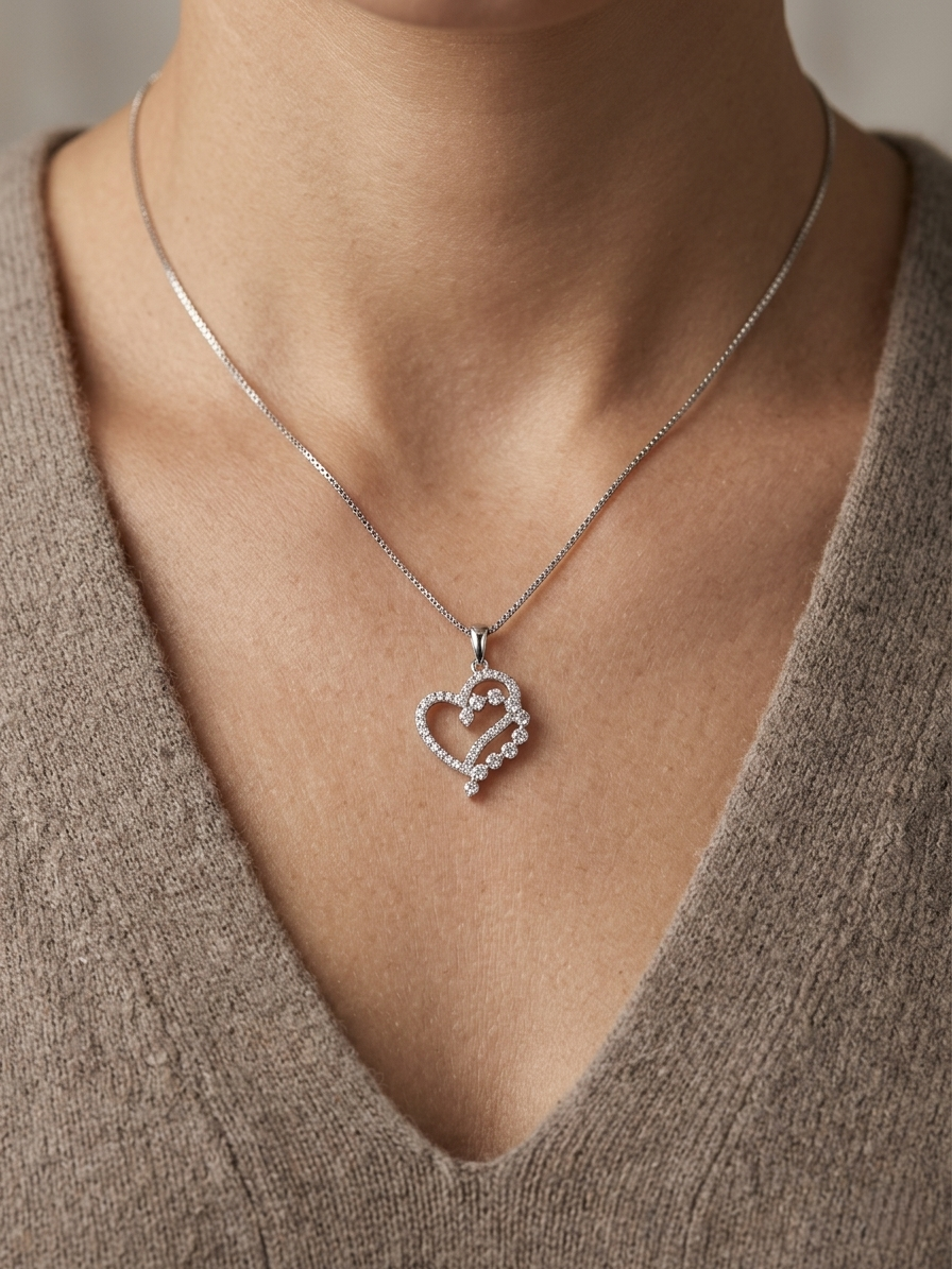 18K white gold diamond heart pendant with cascading design 0.45 carat