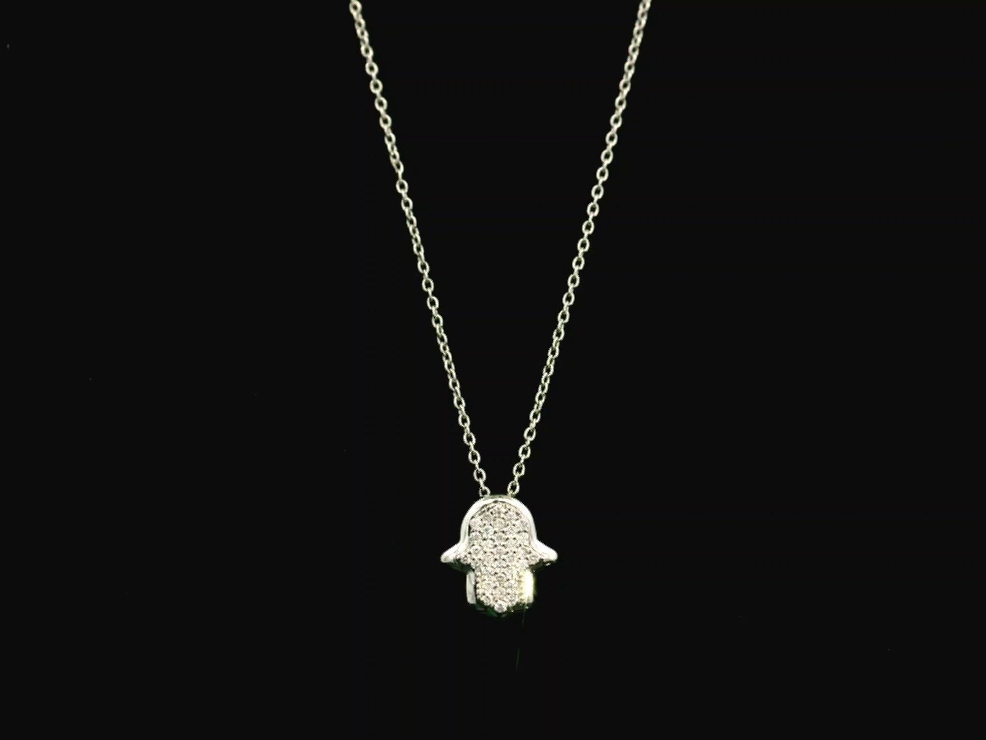 Diamond Hamsa hand pendant necklace in 18K white gold by Emirates Diamonds