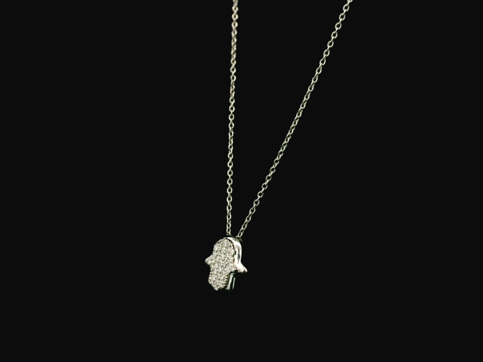 Diamond Hamsa hand pendant necklace in 18K white gold by Emirates Diamonds