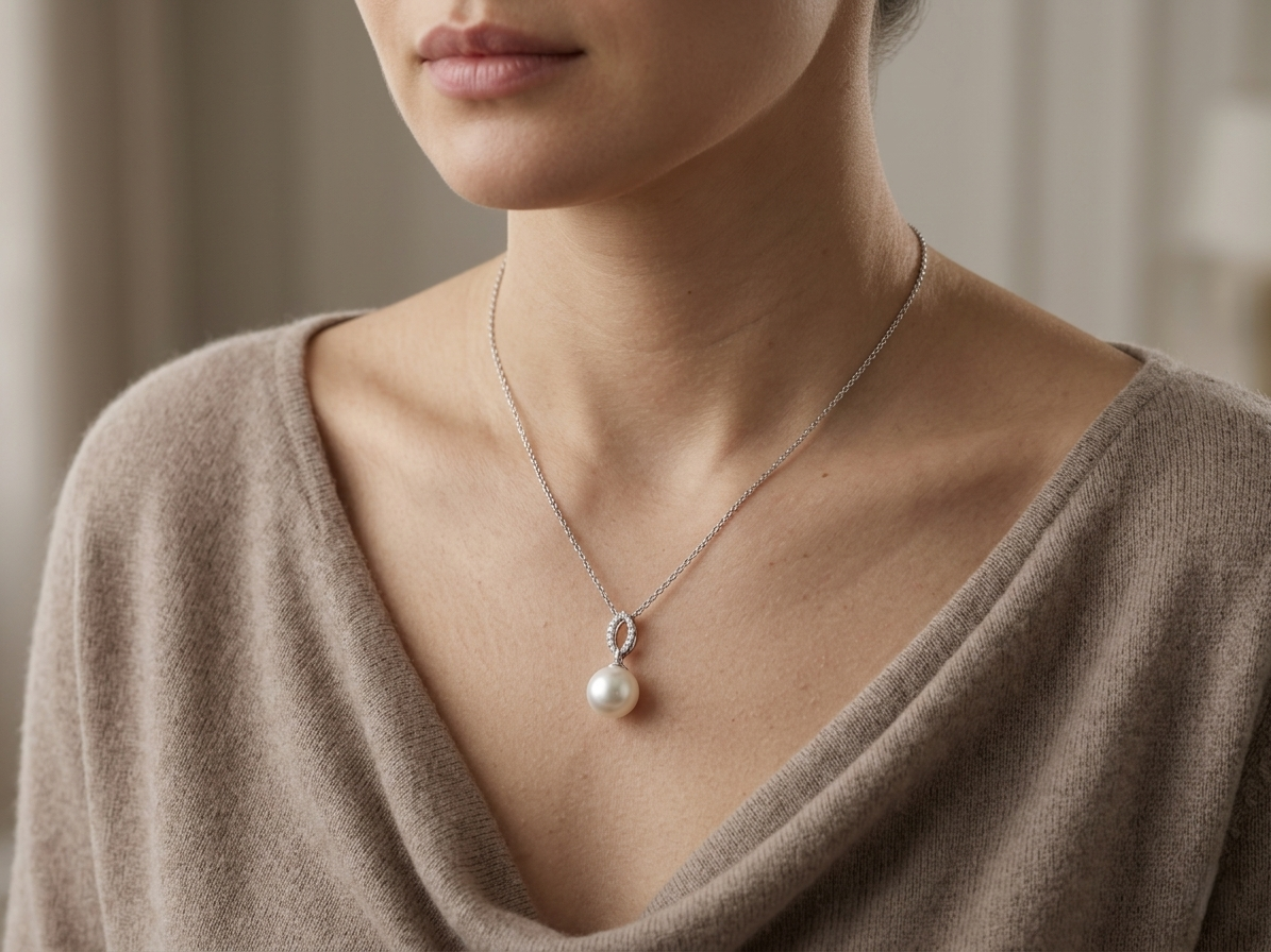 Freshwater pearl pendant necklace in 18K white gold with diamond detail by Emirates Diamonds