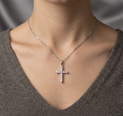 18K white gold natural diamond cross pendant with 0.54 carat round brilliant diamonds, pendant only without chain.