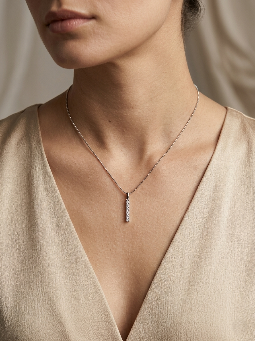 18K white gold vertical diamond bar pendant with 0.25 carat natural diamonds by Emirates Diamonds