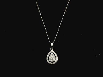 18K white gold pear shape diamond halo pendant with cluster center