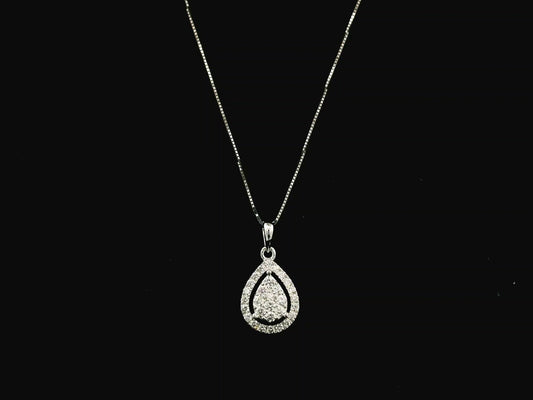 18K white gold pear shape diamond halo pendant with cluster center