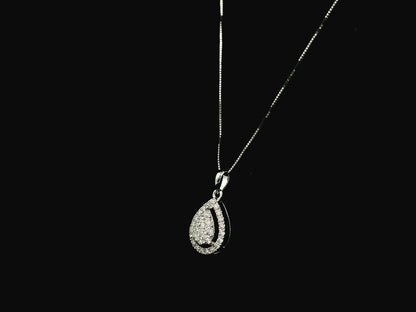 18K white gold pear shape diamond halo pendant with cluster center