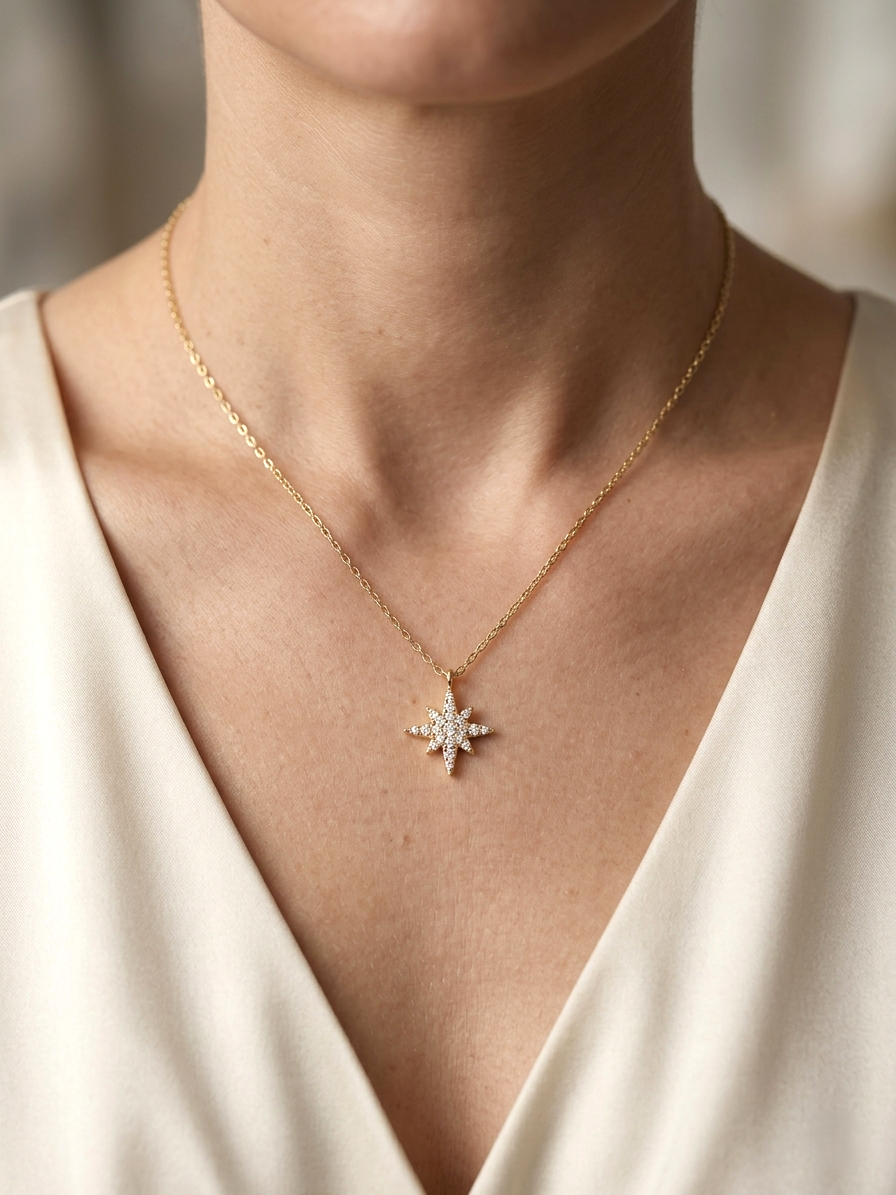 Diamond north star pendant necklace in 18K yellow gold by Emirates Diamonds