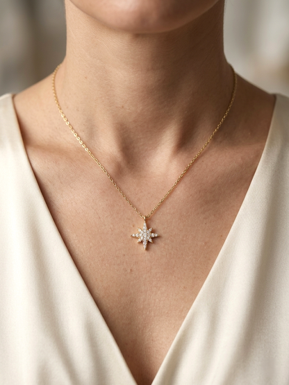 Diamond north star pendant necklace in 18K yellow gold by Emirates Diamonds