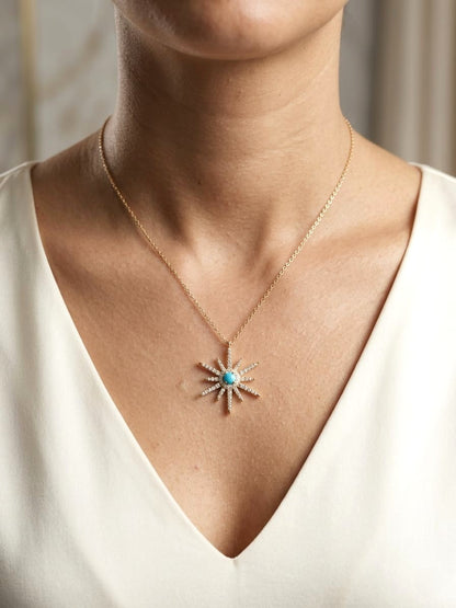 Turquoise and diamond starburst pendant in 18K yellow gold by Emirates Diamonds