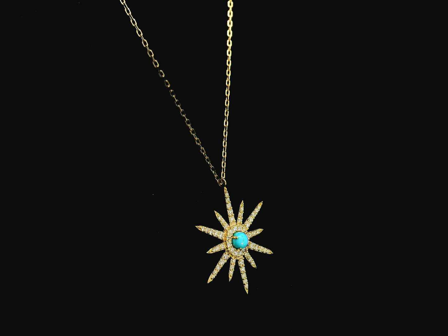 Turquoise and diamond starburst pendant in 18K yellow gold by Emirates Diamonds