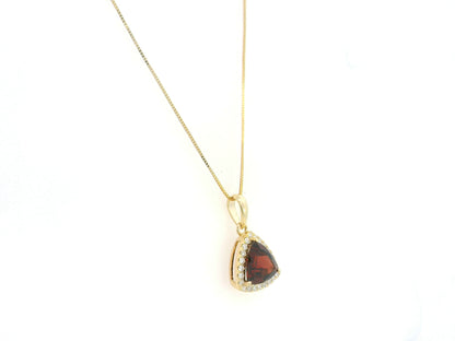 Trillion Cut Garnet and Diamond Halo Pendant in 18K Yellow Gold by Emirates Diamonds
