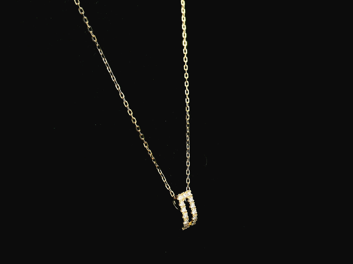 Open rectangle diamond pendant necklace in 18K yellow gold