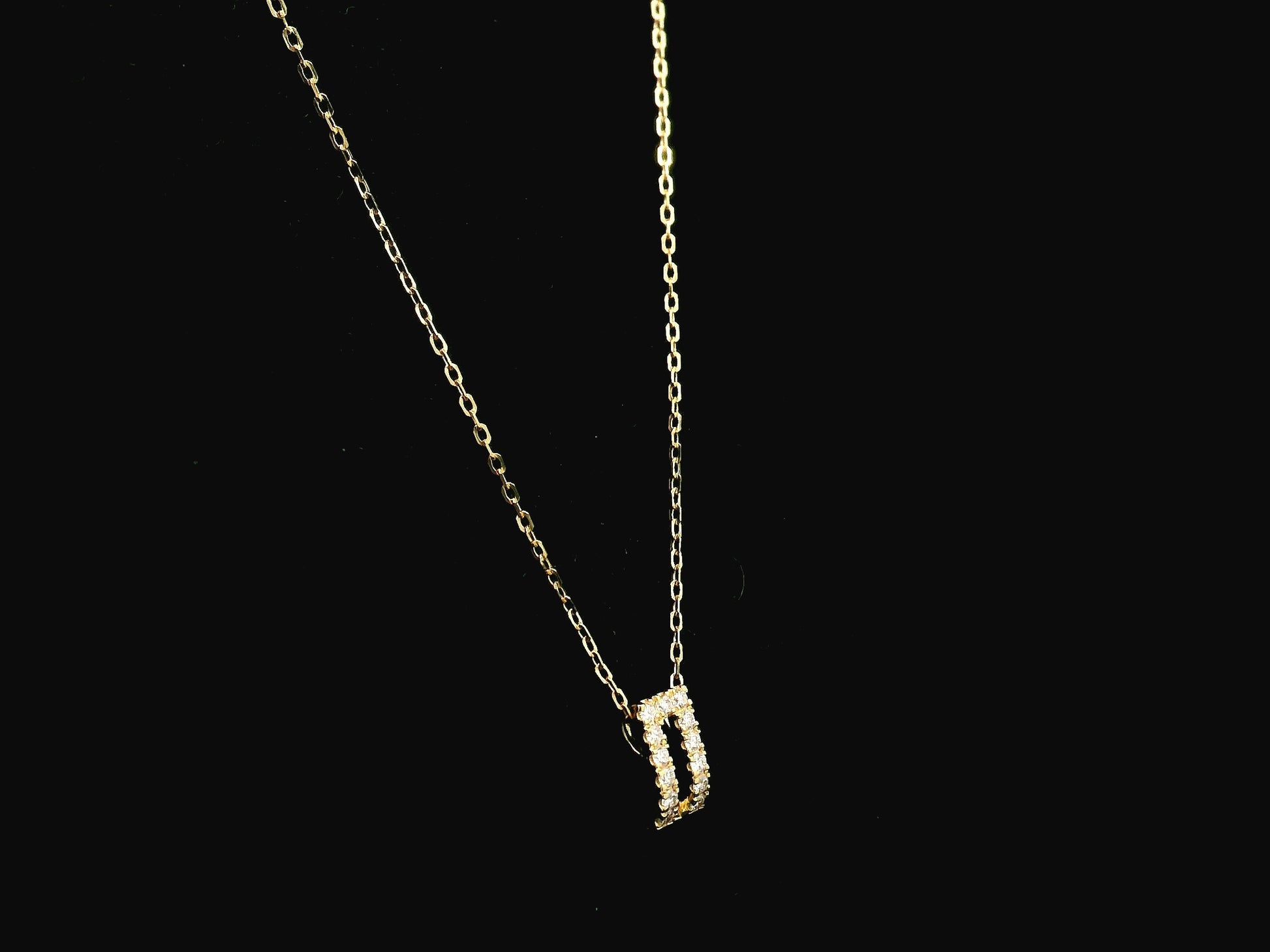 Open rectangle diamond pendant necklace in 18K yellow gold